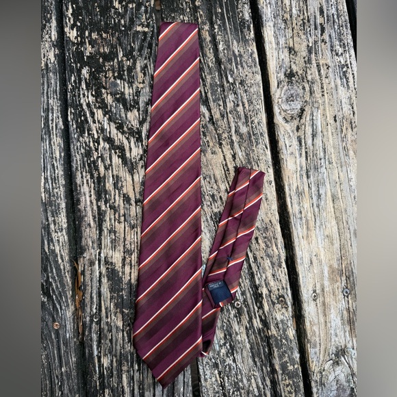 Canali Woven Italian Silk Handmade Luxury Maroon Orange & Brown Striped Tie T9 - Picture 5 of 6